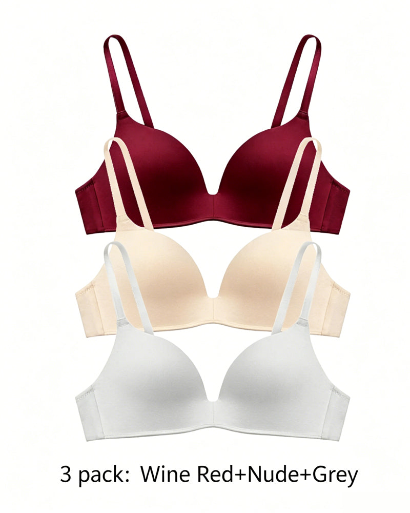 3-Pack Comfortable Wire-Free V-Neck T-Shirt Bra