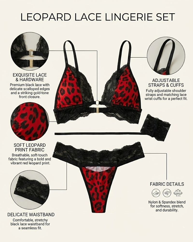 Leopard Print & Lace Lingerie Set with Lace Handcuffs
