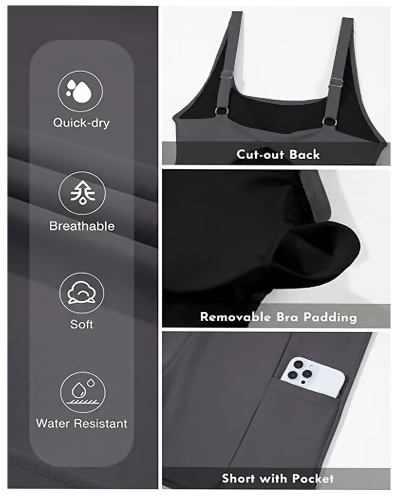 Tummy Control Swim Dress with Built-in Shorts & Pockets