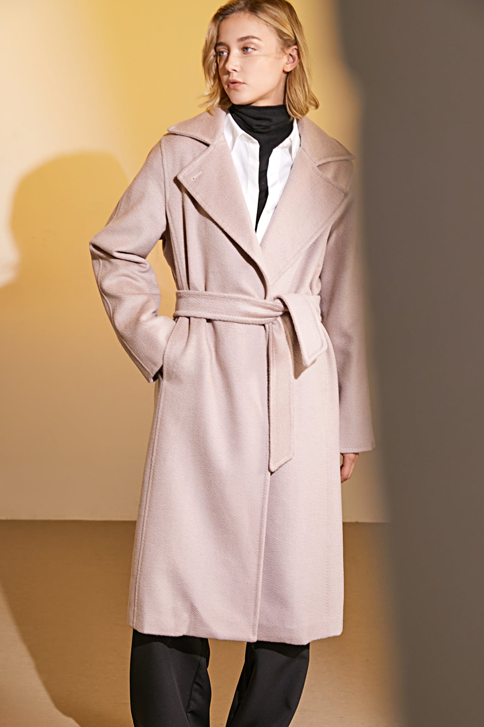 Thistle 100% Wool Notched Collar Tie Belt Coat