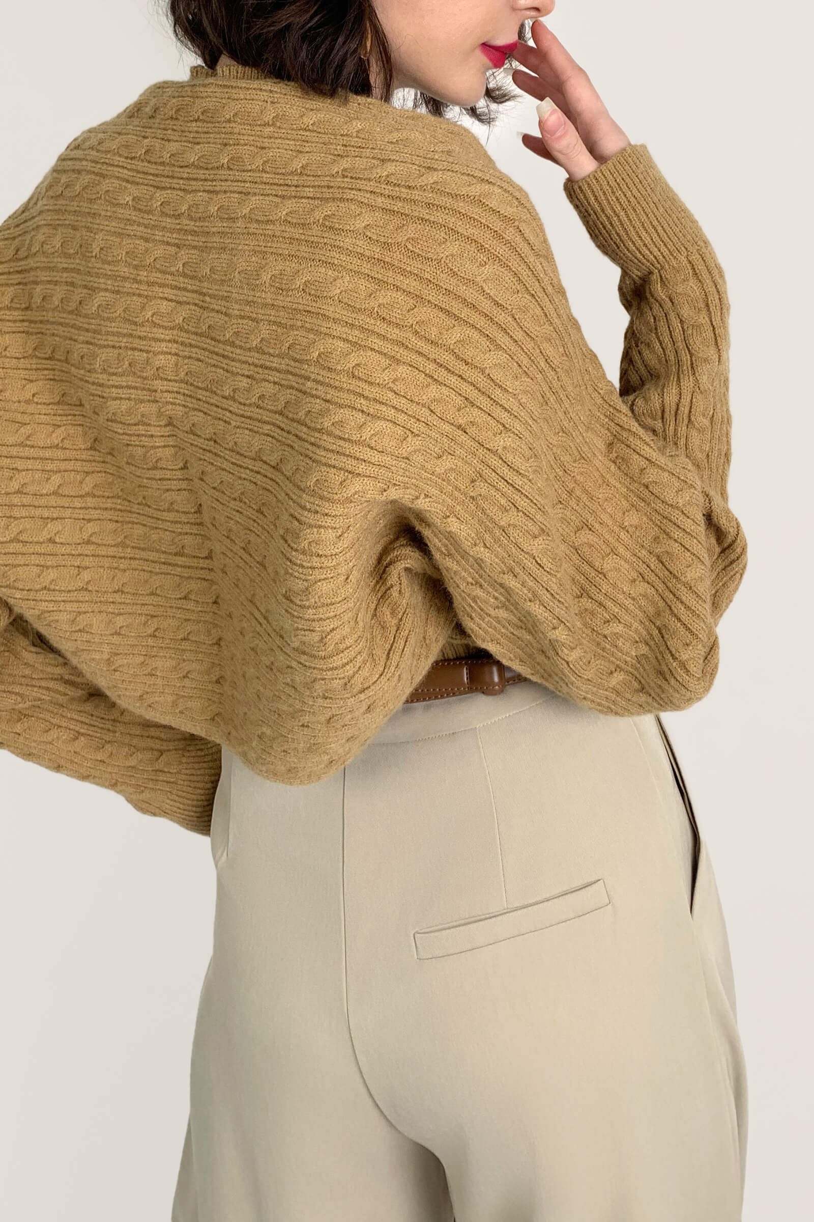 Peru Cable Knit Shrug Cardigan & Vest Two-Piece Set