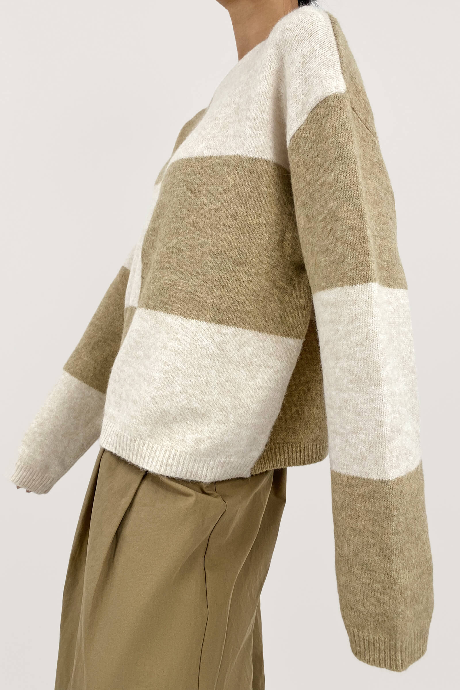 Khaki Cozy Crew Neck Plaid Sweater