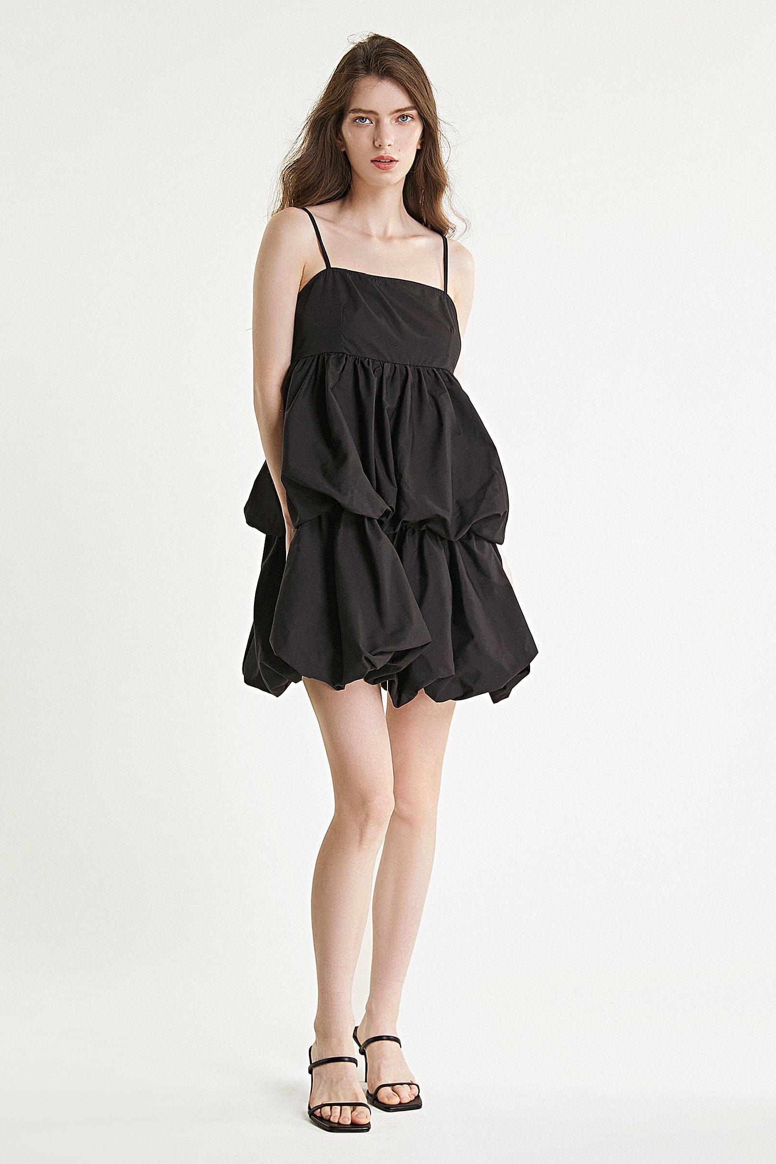 Black Tiered Puffball Mini Dress