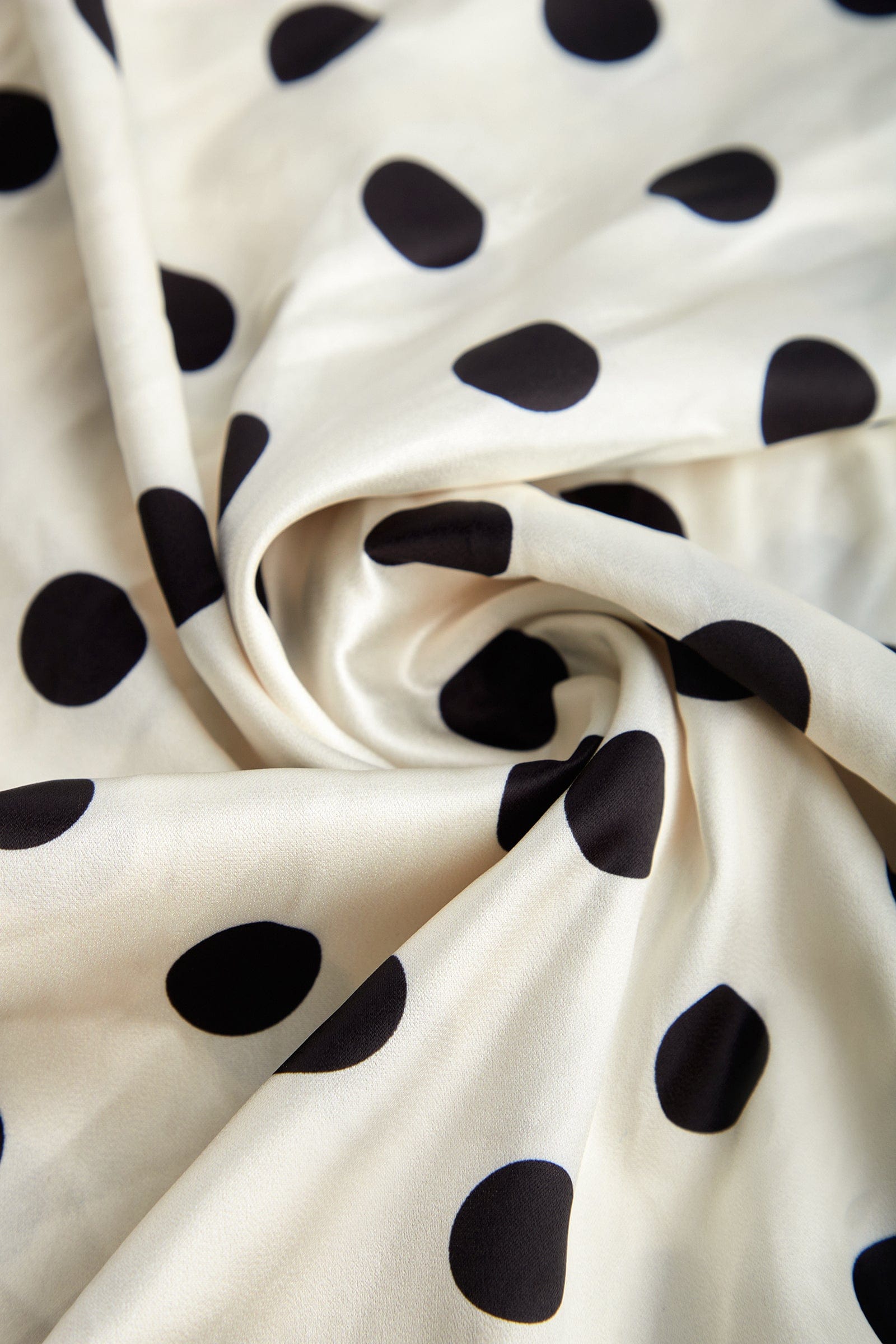 Ivory Polka Dot Flounce-Trimmed Tie Neck Chiffon Blouse