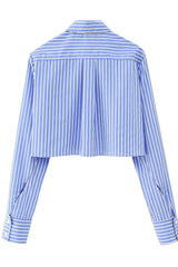 Dodger Blue Striped Long Sleeve Button-Up Cropped Shirt