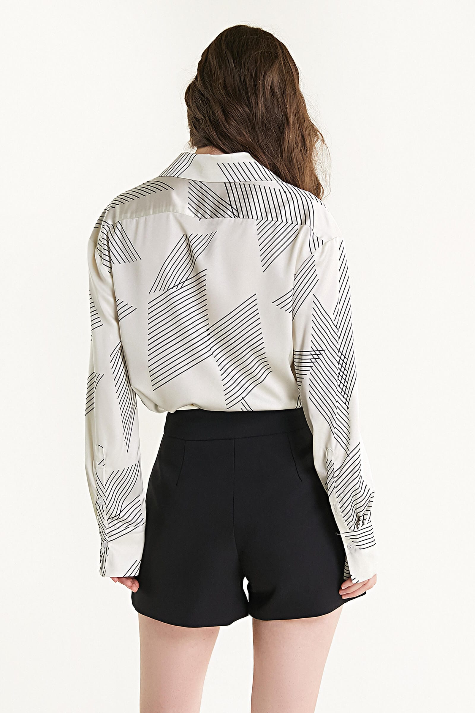 Ivory Satin Striped Oversized Shirt