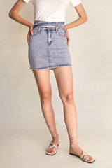 Light Blue Wash Tie Detail Denim Mini Skirt
