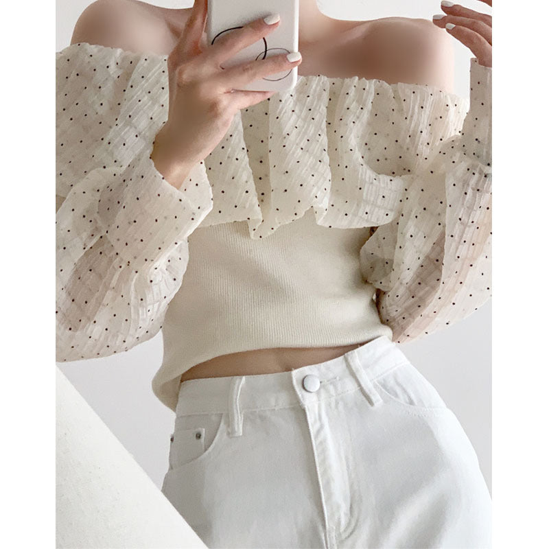 White Puff Sleeve T Polka Dots