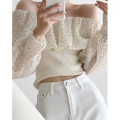 White Puff Sleeve T Polka Dots