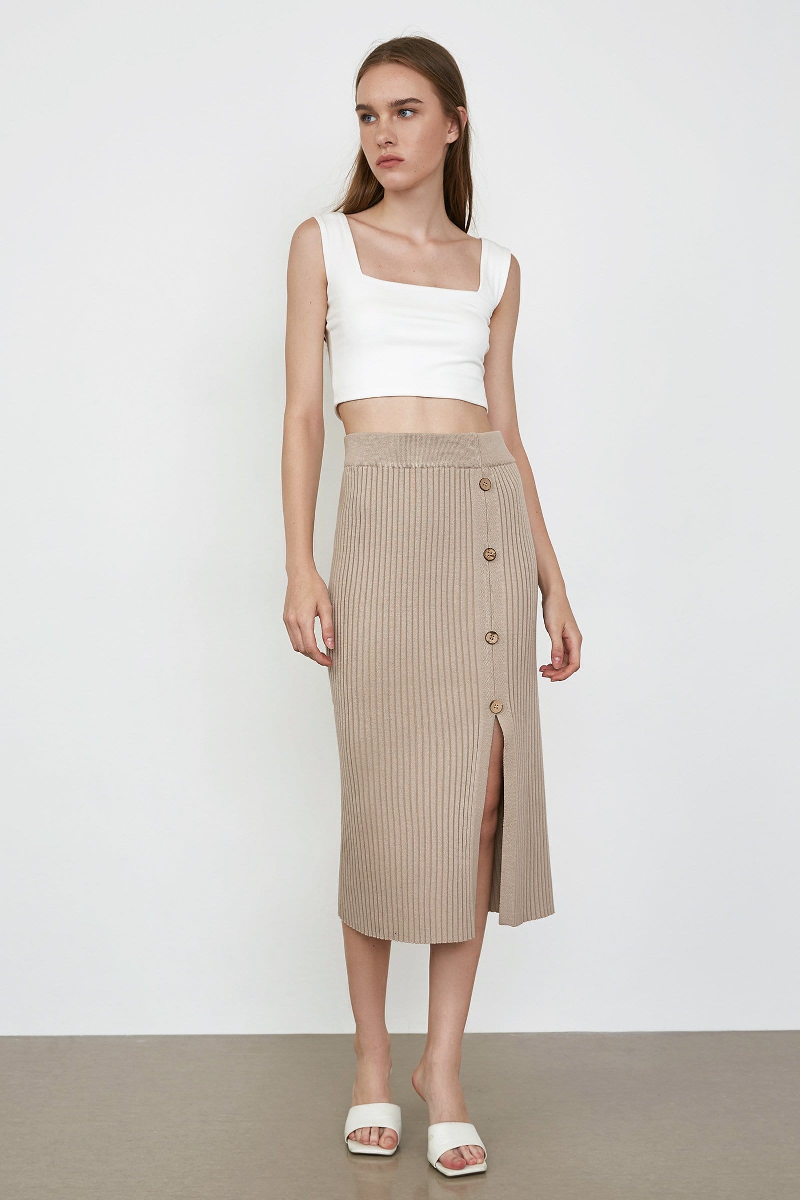 Selene Wheat Slit Hem Skirt
