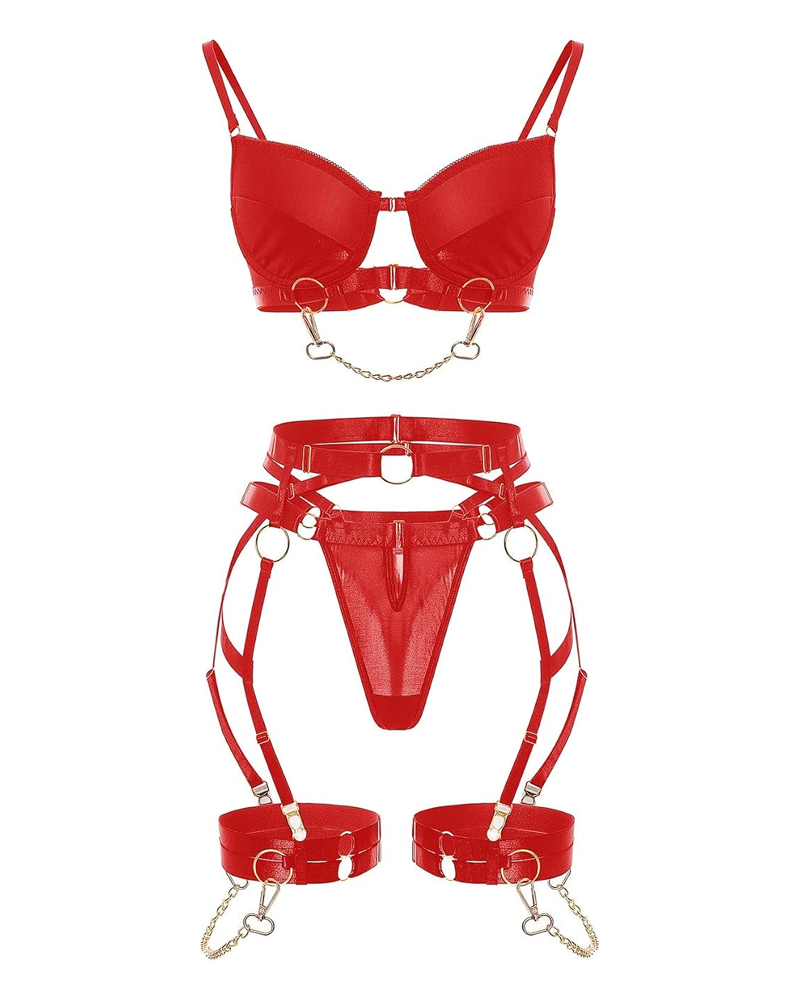 Punk Style Metal Chain Strappy Lingerie Set