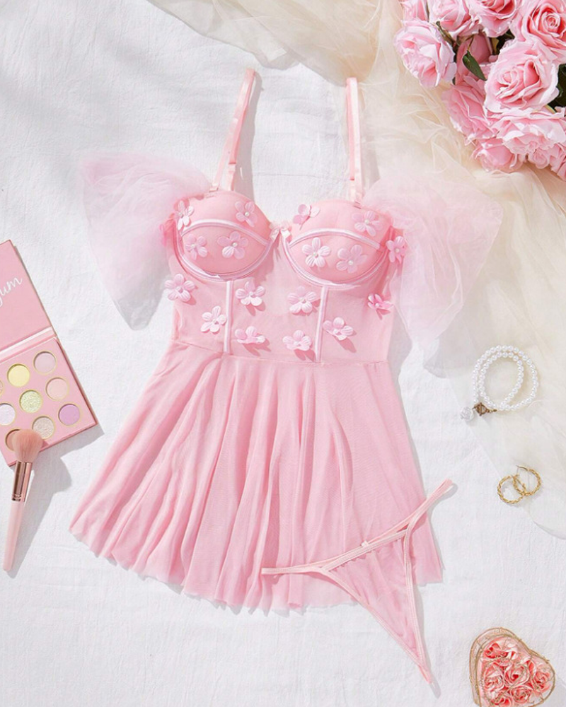 Lace Sheer Mesh Cut-Out Lingerie Set