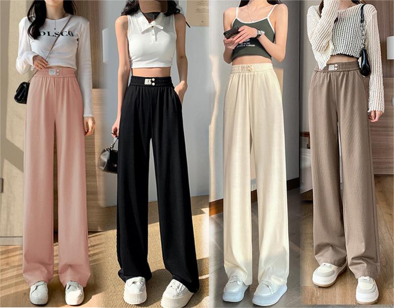 Light Khaki High-Waisted Straight Slacks
