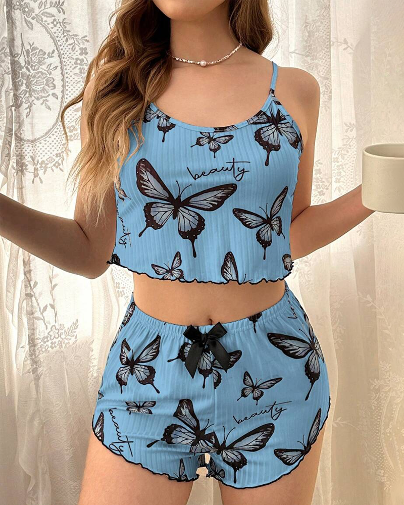 Butterfly Print Spaghetti Strap Pajama Set