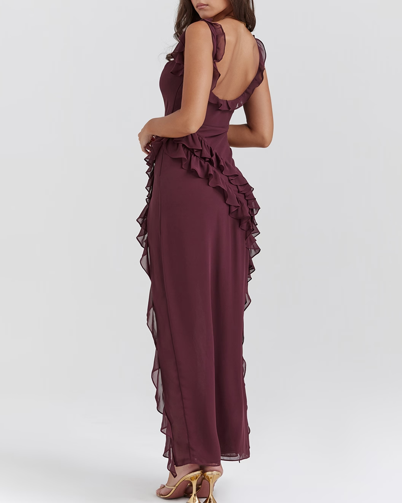 Ruffle Trim Slit Maxi Dress