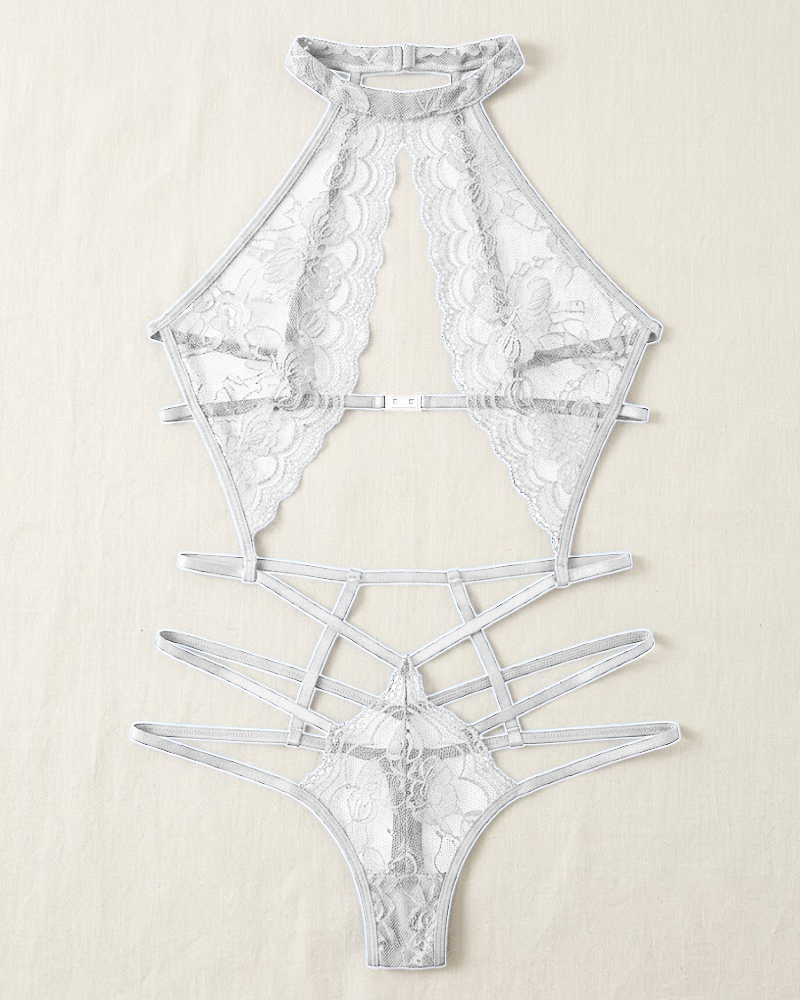 Lace Cut-Out Sheer Slim Fit Lingerie Bodysuit