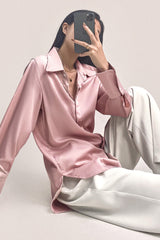 Pink Button-Up Satin Work Shirt