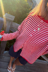 Attractively Cozy Soft Striped Knit Cardigan - Red
