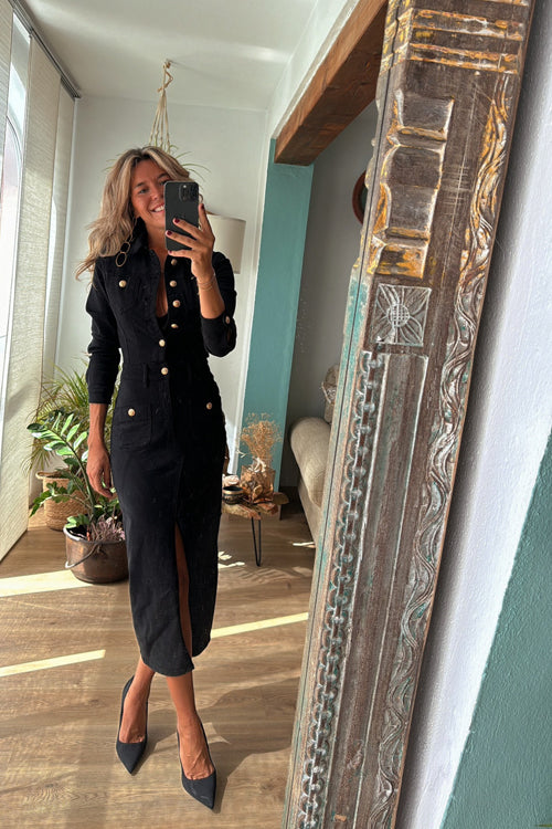 Edgy Instinct Wash Denim Long Sleeve Midi Dress - 2 Colors