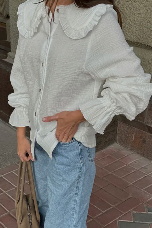 Sunny Culture White Textured Collared Long Sleeve Top