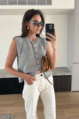 See You Soon Sleeveless Button Down Knit Top - 2 Colors