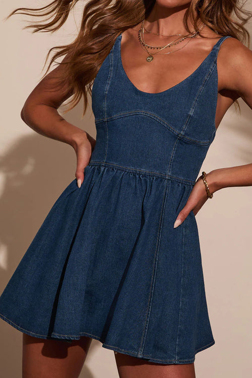 Charming Edge Backless Denim Mini Dress