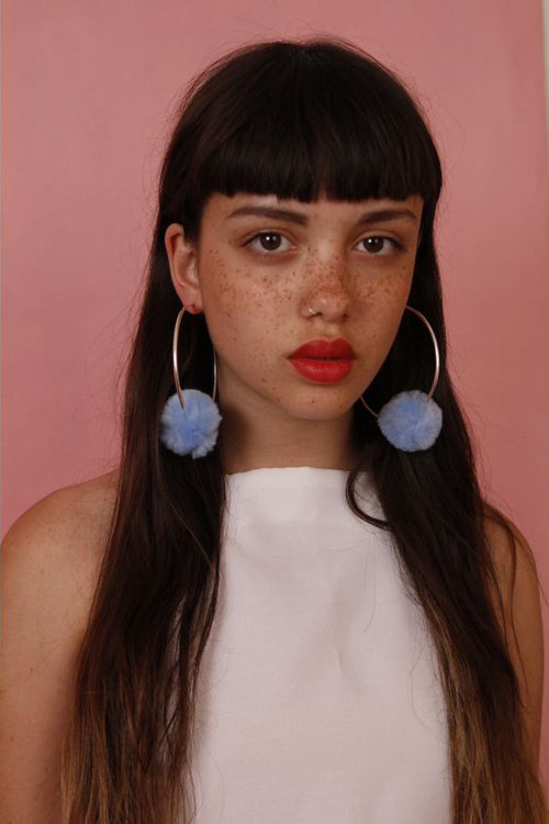 Hoop Fluffy Ball Earrings