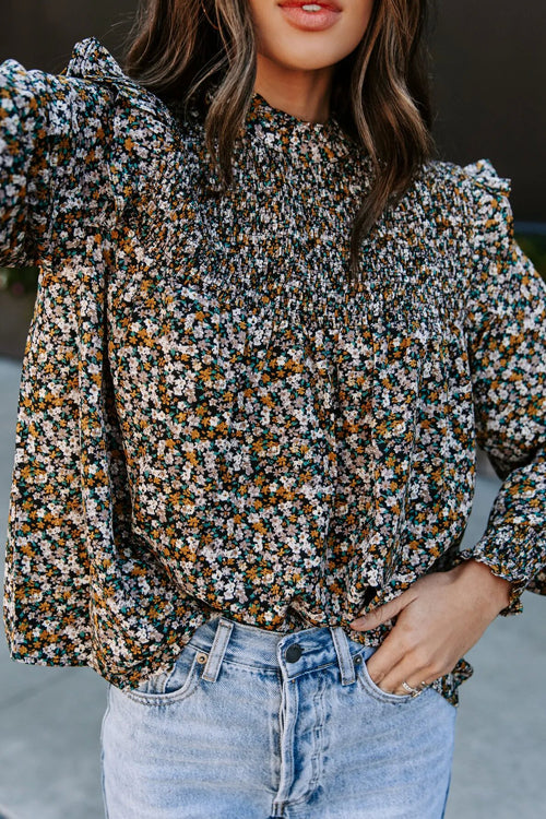 Evermore Floral Print Smocked Ruffle Top - 2 Colors