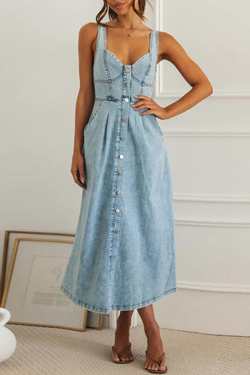 Pleasant Cutie Button Down Sleeveless Midi Dress