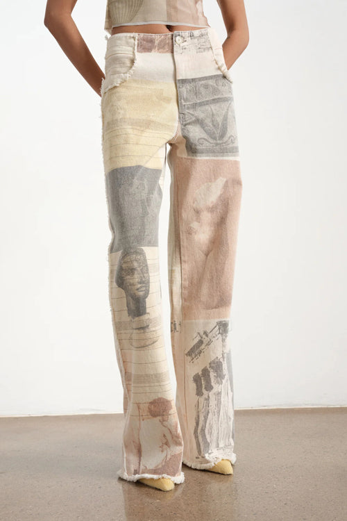 City Straight Light Wash Print Denim Jeans