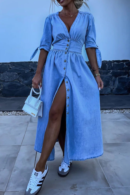On This Sweet Day Button Down Denim Maxi Dress - 5 Colors