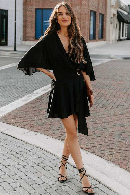 Feminine Love Cape Short Sleeve Wrap Mini Dress - 2 Colors