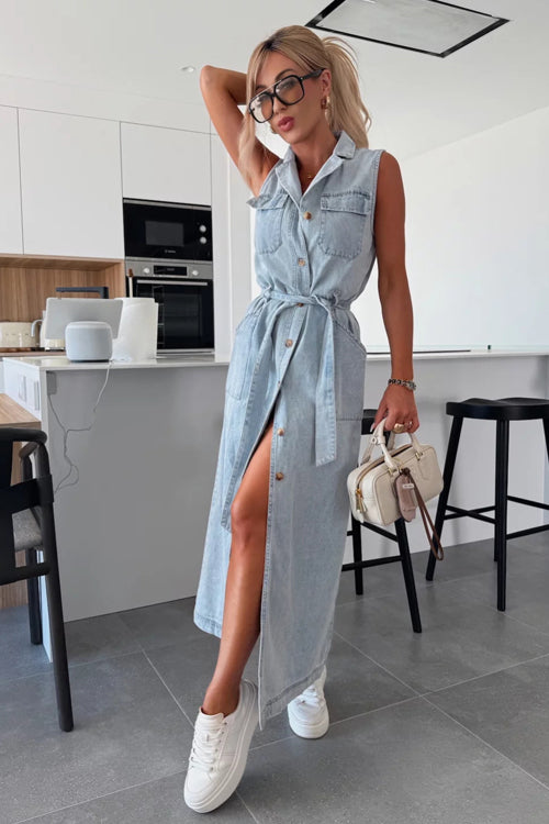 So Delighted Button Down Sleeveless Midi Dress - 4 Colors