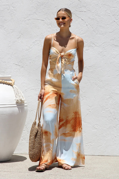 From Sunrise Print Tie-Front Jumpsuit
