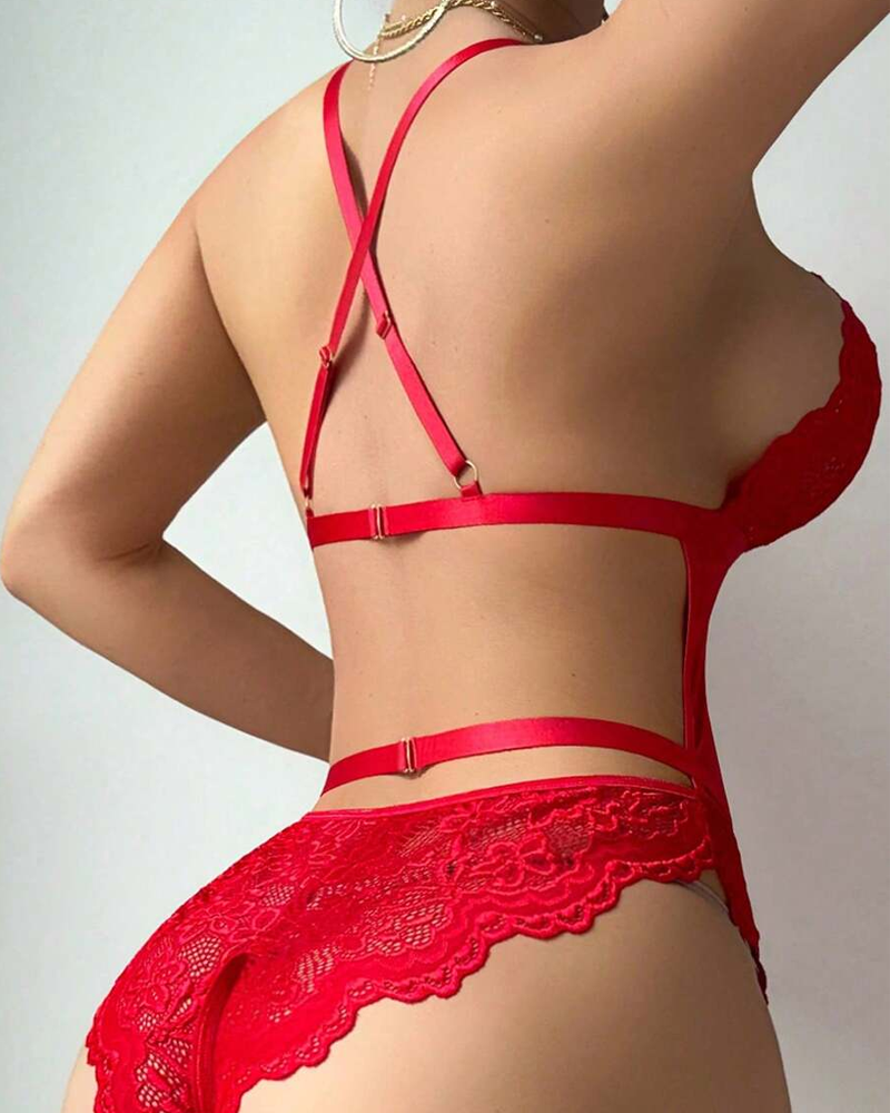 Lace Heart Buckle Bodysuit Lingerie