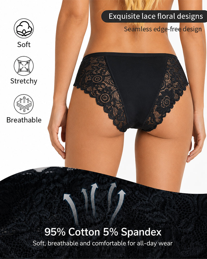 5-Pack Lace Openwork Cotton Crotch High Elastic Panties