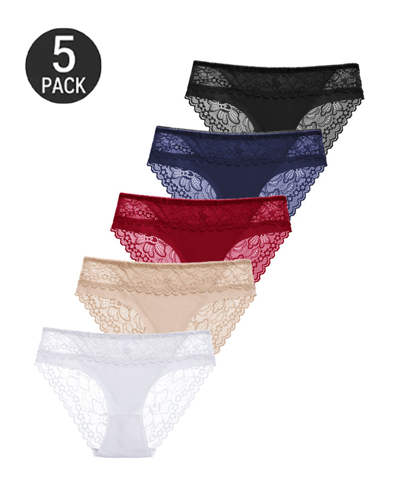 5-Pack Seamless Ice Silk Lace Patchwork Breathable Panties