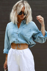 Consistently Confident Denim Cropped Long Sleeve Top