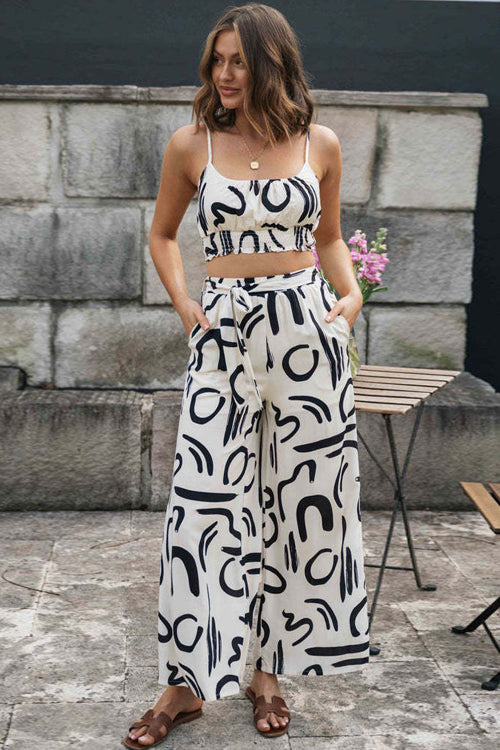 Fresh Start Print Sleeveless Wide-Leg Two-Piece Set