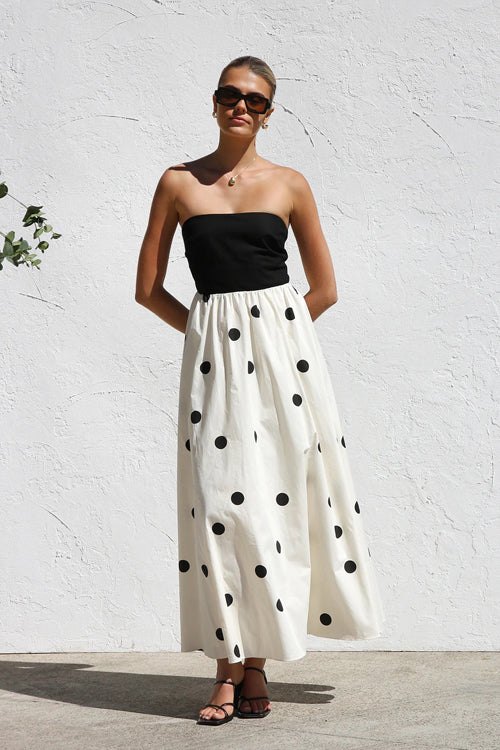 Darling Daylily Strapless Dot Maxi Dress