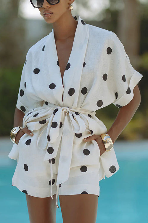 Grace and Beauty Polka Dots Short Sleeve Suit