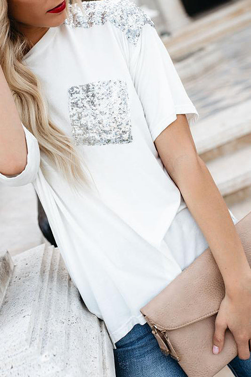 Tee for You Sequin Sleeve Pocket Tee - 2 Colors