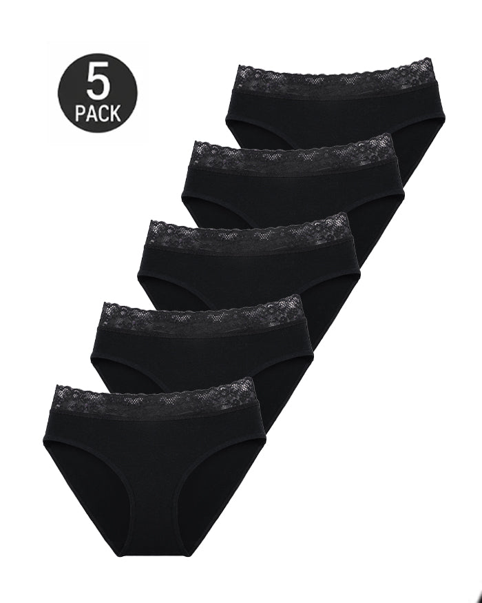 5-Pack Lace Trim Cotton Seamless Panties