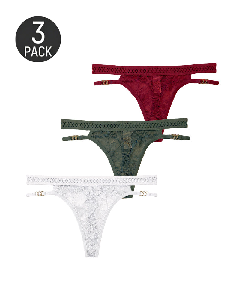 Multiple-Pack Lace Mesh Metal Buckle Decoration Thongs