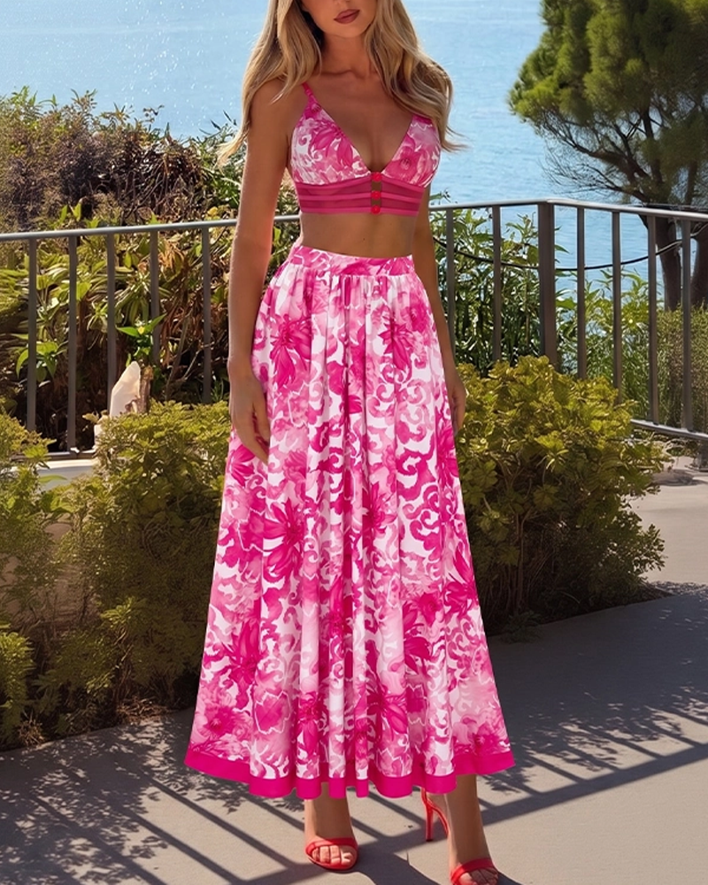 Cut-Out Floral Print Swimsuit Set