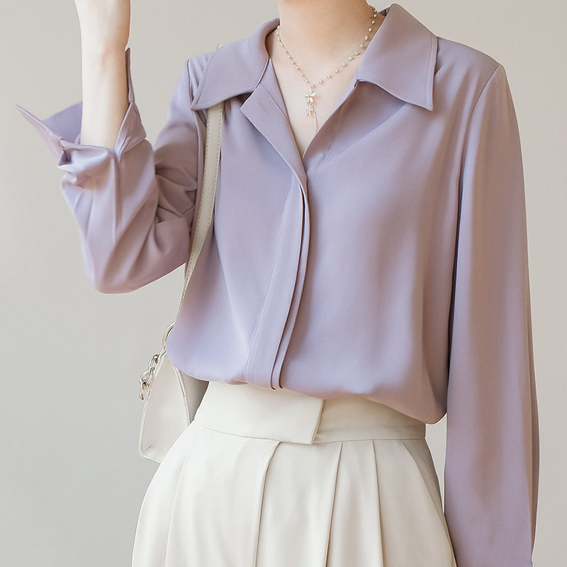 Purple Satin Concealed Button Shirt