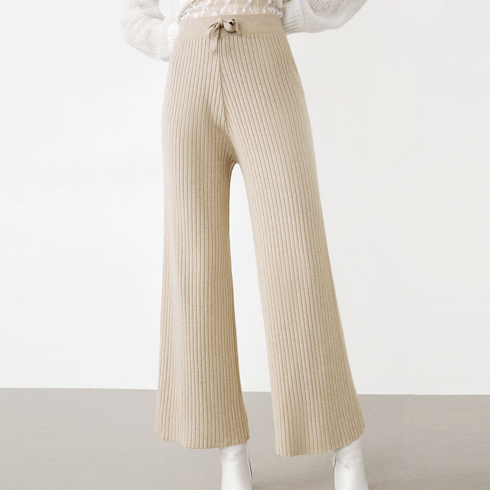 Lowman Beige High Waist Knit Pants