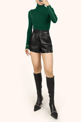 Black Vegan Leather Pleat Detail High Rise Shorts