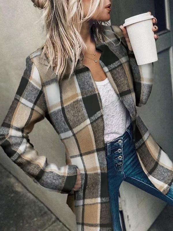 Solid Color Pocket Long Sleeve Open Front Coat