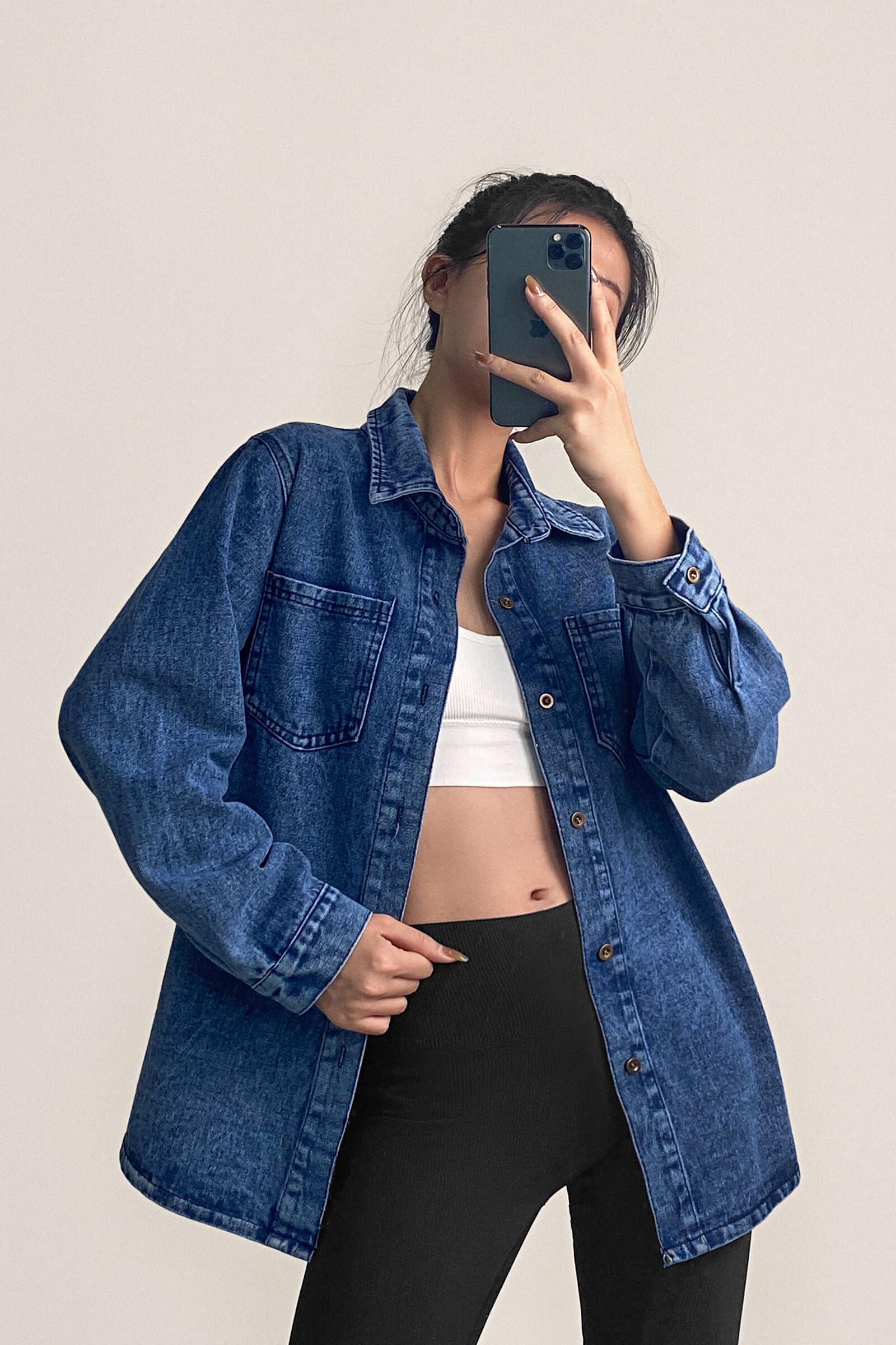 Medium Blue Wash Button-Up Oversized Denim Shacket